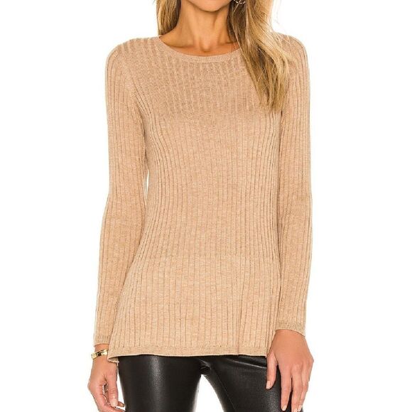 Tan Knit Wool Blend Ribbed Pullover - Picture 1 of 9